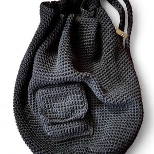 The Sak Black Knit Drawstring Bag